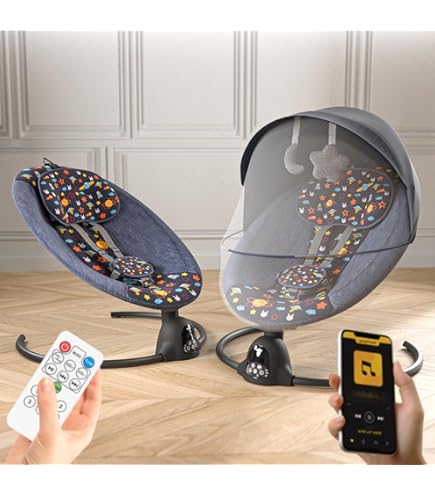 4moms MamaRoo Multi-Motion Baby Swing, Bluetooth Baby Swing with 5