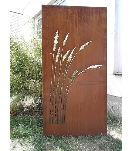 Zen Man Garten Sichtschutzwand Aus Metall, Edelrost-Optik, 120x50x25 Cm – Mit Pflanzschale, Dekoration & Zaun
