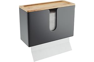 NATURE SUPPLIES Dispenser per Carta Asciugamani in Legno - Porta Salviette da Parete e da Tavolo per Tovaglioli Piegati a C, a Z ed Intercalati (Bamboo Naturale, Standard)(Nero, Top)