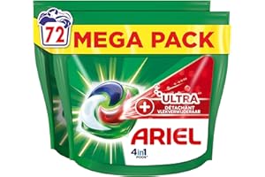 Ariel 4in1 PODS, Lessive Liquide En Capsules 72 Lavages, Technologie Ultra Détachant, Élimine Les Taches Incrustées À Basse Température, Même Après 7 Jours, Fabriqué En France