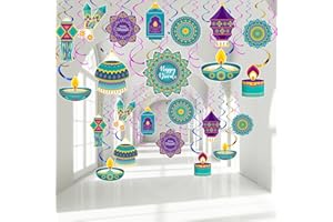 CLABBY 54 Pcs Diwali Party Decorations, Happy Diwali Party Hanging Swirls Deepavali Ceiling Decor Foil Double Spiral Lights Rangoli Hanging Swirls Decor for Home Indian Party Supplies