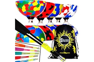 Juggle Dream JESTER Ball Bearing Diabolo Pro Set + Coloured FIBER Diabolo Sticks, Diabolo String + Diabolo Travel Bag. (MultiColour Diabolo + Green Handsticks)