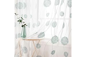 MIULEE Tenda per Camera da Letto, Tende Voile con Verde Acqua Ricamata Motivo, Tende Bianche Trasparenti con Occhielli, Tenda Finestra Interni per Casa Soggiorno e Salotto 2 Pezzi,2xL 140 x A 260 cm