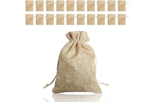 DEEDPF 20 torebek z juty, woreczki lniane, wielokrotnego użytku, torba z juty z tkaniny konopnej z prostokątnym sznurkiem, do biżuterii, prezent ślubny (12 x 9 cm)