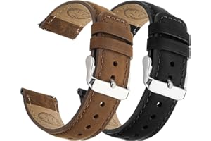 Fullmosa Lot de 2 bracelets de montre en cuir véritable 20mm, Changement rapide pour homme et femme avec fermoir en acier inoxydable compatible avec samsung galaxy 7 6 5 4 40mm 44mm