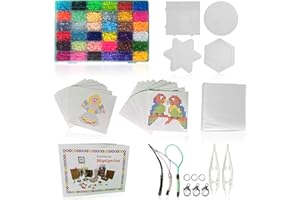 ewtshop® Grande set di perline da stirare con 10000 perline in 36 colori + 100 fantastici inserti + libretto ideali, diverse piastre e altri accessori, per ragazze e ragazzi