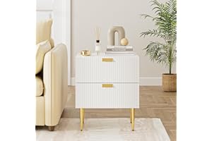 HEYZOEY Bedside Table for Bedroom, Fluted Side table for Living Room, Mid Century Modern End Table, Nightstand with Gold Metal Legs, Bedroom Furniture Black Stripe