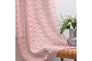 KOUFALL Vorhänge für Mädchenzimmer, Babyzimmer, Mädchen, durchscheinend, Boho-Stil, Pompons, für Kinder, Schlafzimmer, 2 Paneele, 160 cm lang, Altrosa, Blush Pink