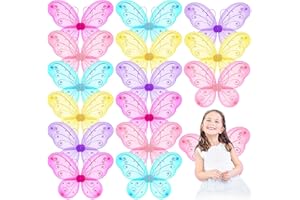 LYCN 15 Pieces Fairy Butterfly Wings Bulk with Diamonds, Fancy Dress Butterfly Colorful Girls Glitter Butterfly Wings for Costume Accessories Princess Party Favors Birthday (5 Colors)