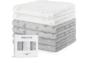 Maliton 6 Stück Baby Spucktücher Moltontücher aus Baumwolle, 70x70cm - Weiche & saugfähige Mullwindeln für Neugeborene | Atmungsaktive Musselintücher | Zum Reinigen, Abwischen, Abdecken