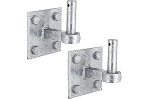 IRONTITE® 2 Pack Heavy Duty Galvanised Gate Hinges, 19mm Pin, 100mm (4") Square Plate, Silver Steel, Wall & Surface Mount