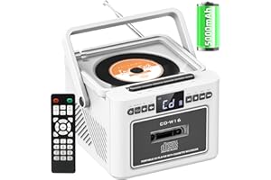 GRACIOSO Boombox CD Player with Speakers, CD Cassette Player Combo with Bluetooth, Portable Radio CD Players for Home,5000mAh Rechargeable Battery,Remote control,StereoHifi System,Supports USB/AUX/Micro Card