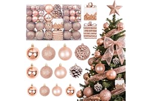 JHWELRG Weihnachtsdeko Weihnachtskugeln 101tlg Set,Roségold Matt,Christbaumkugeln Glitzernden Weihnachtskugeln Kunststoff Set mit Tannenzapfen Weihnachtsbänder für Adventskalender Weihnachts Deko