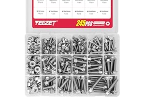 YEEZET Kit de Pernos y Tuercas con Brida de 245 Piezas M6 M8 M10 de Alta Resistencia, Fabricado en Acero Inoxidable 304. Incluye 15 Tamaños Más Comunes.