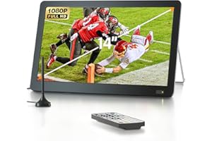 Desobry 14 inch Portable TV with Antenna 1080P freeview outdoor tv with DVB/T2 Tuner Rechargeable Battery Operated Mini TV LCD,Built-in TV Stand,HDMI Input,USB,AV