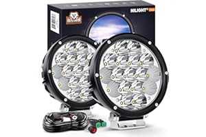 Nilight 2PCS 7Inch 85W LED Driving Light 10200LM IP68 Spot Flood Combo Round Built-in EMC Offroad Lights with 14AWG DT Connector Wiring Harness Kit for Truck ATV UTV SUV, 5 Years Warranty