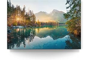 BilderKing Wandbild Wasserfall Hintersee Bayern - 120cm x 80cm Leinwand auf Fertigrahmen + Aufhänger