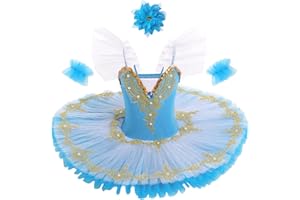 OBEEII Robe de Ballet Paillettes Broderies Ballet Tutu Justaucorps Danse Classique Gymnastique Léotard Costume