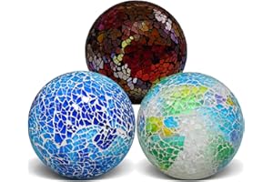 Yatinkim Decorative Orbs 3 Pcs Mosaic Glas Balls 8.5cm Round Solid Sphere Mirror Glass Decor for Bowls Vases Dining Table Modern Wedding Mixed Color
