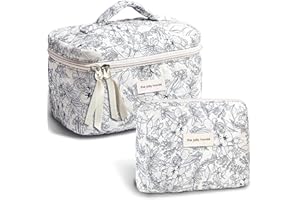 TOPALL Trousse de Toilette Femme Voyage,Trousse Maquillage,Matelassée Trousse Toilette XL,Pochette Maquillage Grande Capacité Voyage Motif Floral pour Femme Fille