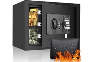 MEJASG 23L Fireproof Safe with Fireproof Bag, Digital Home Safe with Removable Shelf, Furniture Safe with Combination Lock for Ammunition, Gold, Jewellery, Documents, Medicines