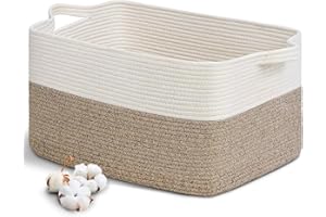 BUOAZR Cesto Portabiancheria Sporca Intrecciato in Cotone, 63L Cesto Portaoggetti con Manico, Cesta Giochi Bambini Grande, Cesta Panni Sporchi Pieghevole per Bagno, Camera da Letto(Marrone scuro)