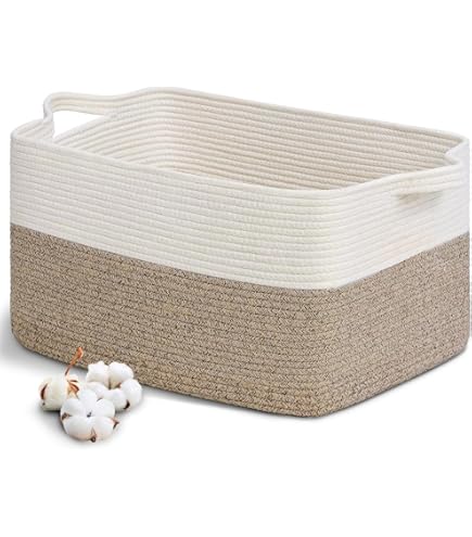 BUOAZR Grand Panier à Linge Tressé en Coton, 63L, avec Anse
