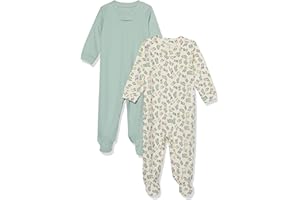 Amazon Essentials Pelele de algodón orgánico con pies para Dormir y Jugar (Anteriormente Amazon Aware) Unisex Bebés, Pack de 2