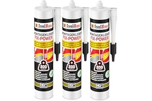 Isolbau Montagekleber Fix-Power - 3 x 480 g Styroporleber, Kraftkleber, Alleskleber, Baukleber für Innen- & Außenbereich - 200 kg / 10 cm - Weiß