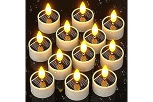 SoulBay Solarne podgrzewacze na zewnątrz, 12 szt. świec solarnych, wodoodporne, automatyczne zapalanie w nocy, bezpłomieniowa, migocząca bateria, mała świeca LED, do patio, grobu, ogrodu, lampiony