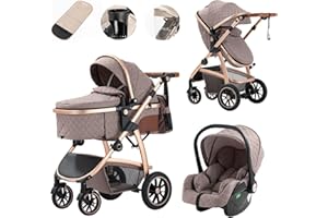 Lnhcrbs Passeggino 3 in 1 con Seggiolino Auto, Passeggino Leggero con Maniglia di Spinta Regolabile in Altezza, Carrozzina Reversibile Rivestita con Zanzariera, Sacca per La Mamma e Portabottiglie