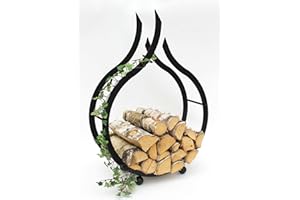 DanDiBo Kaminholzregal Innen Schwarz Kaminholzständer Flamme 78 cm Holzkorb Kaminholzhalter Feuerholzregal Holzregal