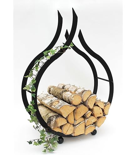 ART TO REAL Brandhout Log Rack met Wielen, Brandhout Kar met 3 Gereedschap Open Haard Log Carriers Houders Zwart Smeedijzeren Open Haard Tool Set
