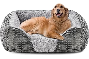 Heymamba Extra Large Dog Bed Grey, XL Dog Beds Washable Pet Bed Filled with 2Kg Cotton to Prevent Bone Diseases, Dog Sofa Bed XXL with Waterproof Fluff for German Shepherds/Border Collie, 89x64x23cm