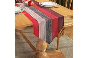 HANRUNSI Tischläufer Leinen Farbiger Streifen Bauernhaus Rustikale Retro Scheune Holz Textur Rot Orangegrau 40x140cm Jute Tischläufer für Esstisch Bauernhaus Party Picknick Kostenlose Küche Dekoration