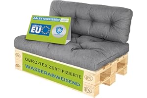 ‎PILLOWS24 Pillows24 – Palettenkissen – 2-teiliges Set | Palettenauflage für Palettensofa | Sitz- und Rückenkissen für Europaletten | Palettenmöbel Indoor & Outdoor, UV-beständig | Made in EU | Dunkelgrau