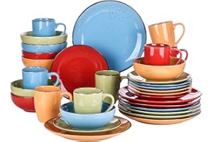 vancasso Navia Tropical Dinner Set, Stoneware Vintage Look Multicolour Dinnerware Tableware, 32 Pieces Dinner Service Set for 8, Include Dinner Plate, Dessert Plate, Cereal Bowl and Mug