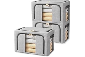 Resszo 3 Pezzi Scatole per Armadio, 24L Organizer Armadio con Struttura in Metallo, Scatole per Armadio Rigide Pieghevoli con Cerniera, Ideali per Rangement Vestiti & Organizzazione - 3x24L