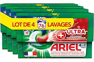Ariel 4en1 PODS Lessive Liquide En Capsules 76 Lavages (4x19 Tablettes), Technologie Ultra Détachant, Élimine Les Taches Incrustées À Basse Température, Même Après 7 Jours, Fabriqué En France
