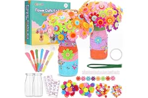 CGBOOM CGBOOM Blumen-Bastelset für Kinder, lustiges DIY-Bastelset für Mädchen, Jungen, Kinderkunst, 2 Blumenvasen aus Glas, bunter Knopf, Filzblumen, Muttertag, Geburtstagsfest, Geschenk für Kinder im