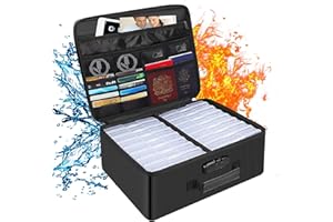 DOCSAFE Photo Storage Box Fireproof Lockable Photo Case Organizer Box with 16 Inner 4" x 6" Photo Cases,Collapsible Portable Safe Storage Box Keeper for Keeping Photograph,Stamp,Puzzle (Clear)