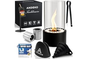 ‎ANDEKO ANDEKO Bioethanol Tischkamin - 3h Brenndauer - Stilvoller Bio Ethanol Tischkamin Outdoor & Indoor - Eleganter Ethanol Kamin - Tischfeuer Outdoor - Tischkamin Ethanol - Gartendeko - Balkon Deko