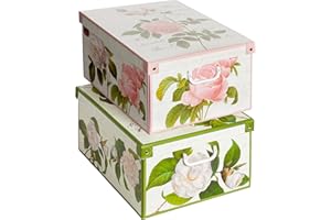 Lavatelli Collection Rosa Camellias Decorative Storage Boxes with Lids and Handles – Set of 2 Cardboard Boxes for Clothes, Toys, Home or Office Organisation, Color 6