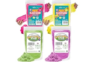 Rainbow Eco Play - Magic Sand Elasti and Smooshy - Assorted Colours – 4 x 485g - Childrens Coloured Sand for Kids - Ideal for Sensory Play
