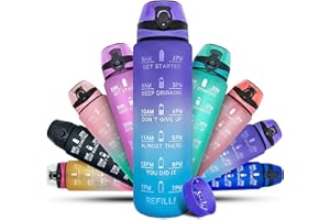 K-MART Trinkflasche 1L Sport Wasserflasche mit Zeitmarkierungen Spülmaschinenfest Auslaufsicher Wasserflaschen BPA Frei Ungiftig Trinkflasche für Laufen, Radfahren, Schule & Gym Flasche (Lila