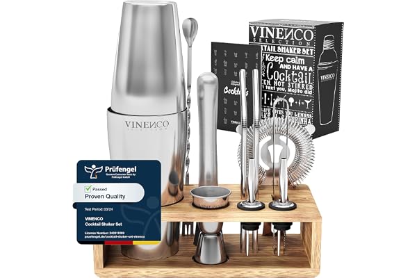 Cocktail Shakers Set Boston med Stand + Recept Bok: Premium Rostfritt Stål Bar Kit: Sil Dubbel Jigger Sked | Pro Bartender Making Drinks - Mojito Martini Gin Maker, Party Fest Gåva Låda Kvinnor Män