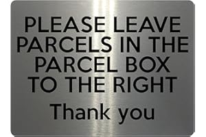XTRA-PRINT 1527 PLEASE LEAVE PARCELS IN THE PARCEL BOX TO THE RIGHT Metal Aluminium Plaque Sign (20x15cm, Brushed Silver)