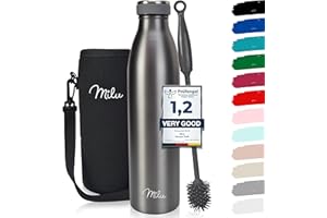 Milu z nierdzewnej stali Butelka do picia 500ml, 750ml, 1000ml - termos, izolowana butelka na wodę, szczelna izolowana butelka o podwójnych ściankach, odporna na kwas węglowy - w zestawie szczotka do czyszczenia (Szary, 750 ml)