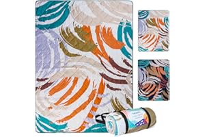 Yebeda Grande coperta da picnic per esterni, 200 x 150 cm, impermeabile, resistente alla sabbia, tappetino da picnic pieghevole con maniglia, per campeggio e viaggi (geometrica, bianco)