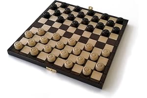 LEDELIRANT Jeu DE Dames L - Damier de Taille 28 x 28 cm, Fabrication Artisanale en Bois de Charme Vernis éco-Responsable. Plateau Pliable et Nomade, Rangement Facile, Jeu de Voyage. Marque Le Délirant®.